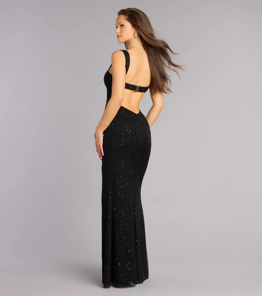 Sonia Mesh Cutout Slit Formal Dress
