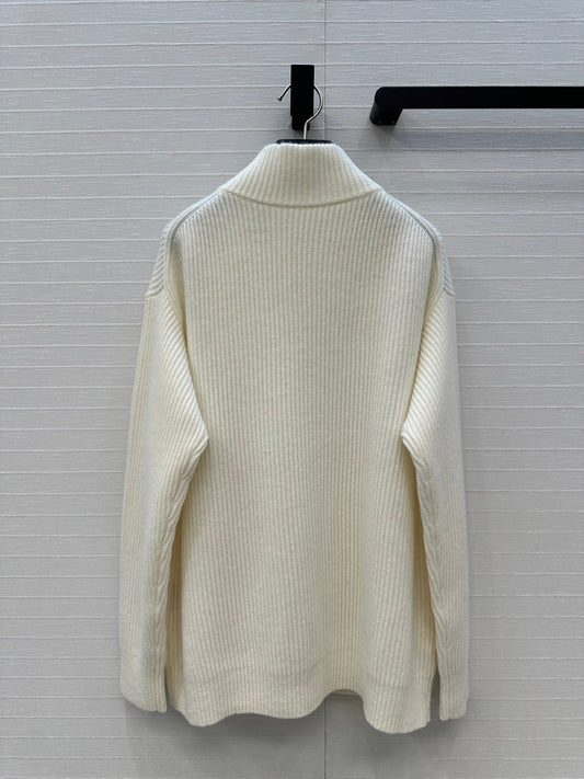 HM 25S Zipped Jacket H Leather Pockets in White Cashmere