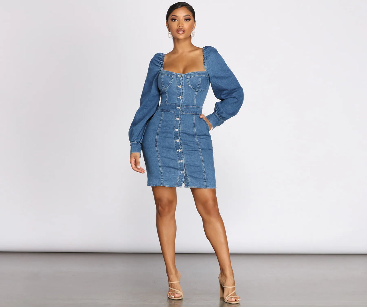 Dreamy In Denim Button Front Mini Dress