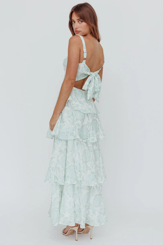 Provence Bloom Tiered Maxi Dress Floral Sage