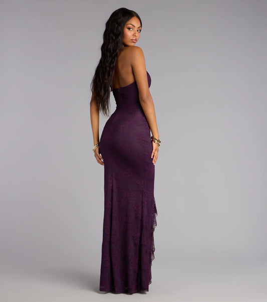 Donna Lace Ruffled Mermaid Formal Dress