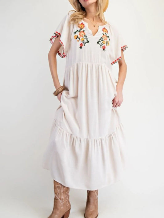 Donatella Chic Loose Casual Floral Long Sleeve Maxi Dress Elevated Occasion Wear