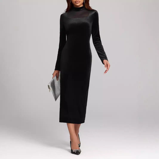 Autumn Winter Sexy Tight Split Hip Dress Elegant Socialite Velvet Dress