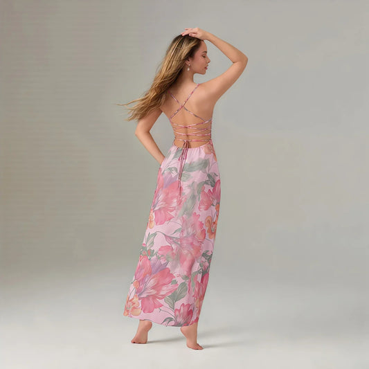Cross Tieup Backless Floral Dress