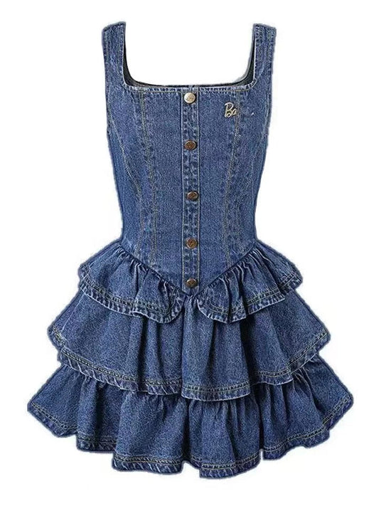 2024 Autumn Camisole Jean Dress Sleeveless Denim Slim Vintage Y2k Mini Dress Women 3 Piece Dress Set Korean Fashion Clothing