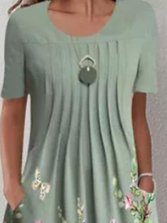 Casual Floral Round Neck Mid length Straight Dress