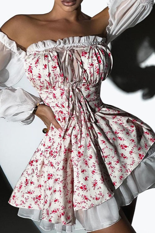 Chiffon Patchwork Strapless A Line Floral Dress