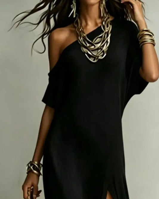 Slash Shoulder Slit Dress