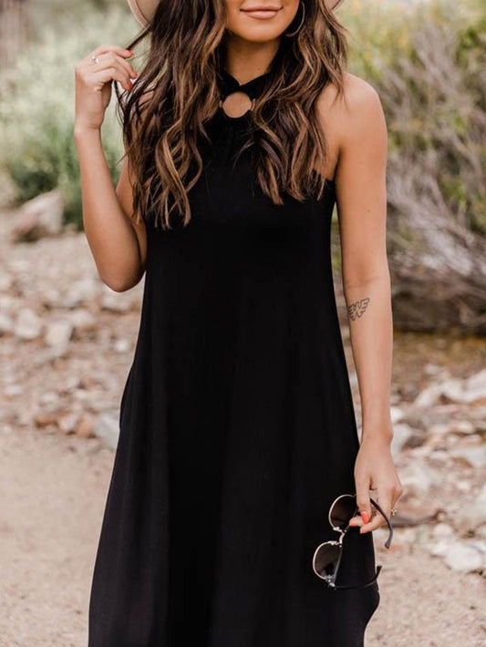 Casual Halterneck Off Shoulder Pocket Dress