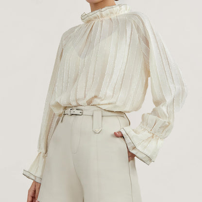 Dreamiest Love Ivory Long Sleeve Lace-Trimmed Blouse