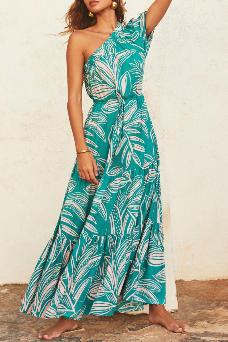 Dolores Statement Casual Holiday Dresses with Floral Frenulum, Backless, a Line Dress with Slanted Collar Occasion Edit