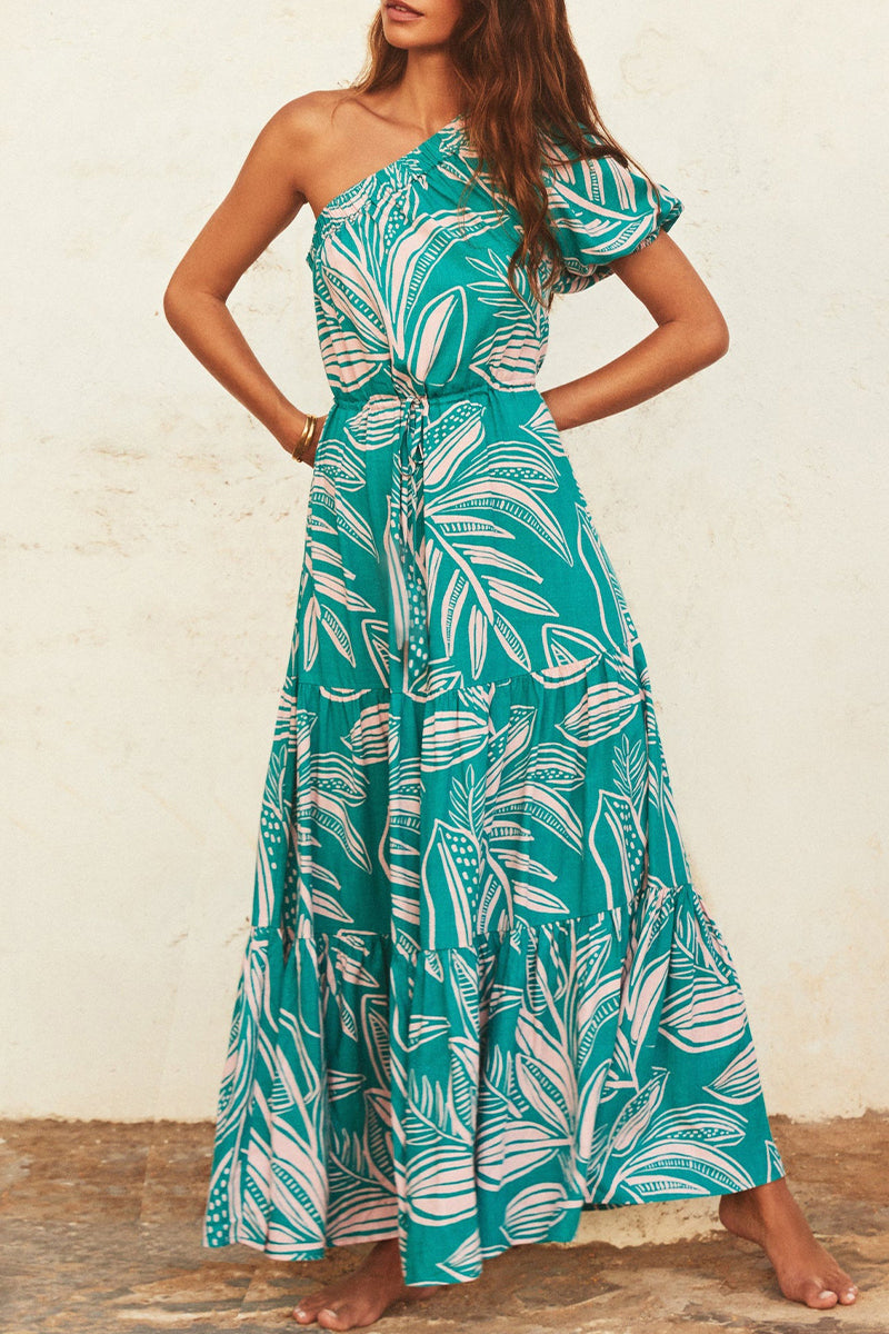 Dolores Statement Casual Holiday Dresses with Floral Frenulum, Backless, a Line Dress with Slanted Collar Occasion Edit
