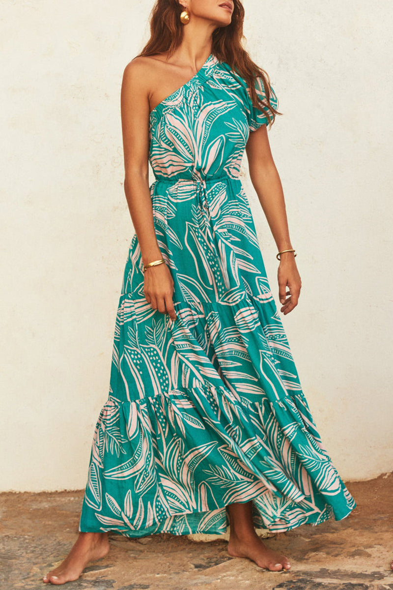 Dolores Statement Casual Holiday Dresses with Floral Frenulum, Backless, a Line Dress with Slanted Collar Occasion Edit