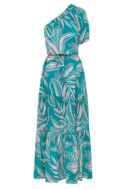 Dolores Statement Casual Holiday Dresses with Floral Frenulum, Backless, a Line Dress with Slanted Collar Occasion Edit