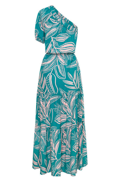 Dolores Statement Casual Holiday Dresses with Floral Frenulum, Backless, a Line Dress with Slanted Collar Occasion Edit