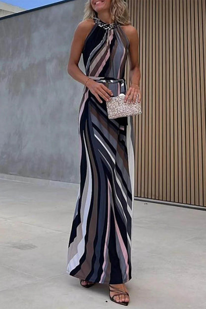 Dalia Exclusive Bandage Contrast Halter Dresses with One Tier Skirt and Geometric Print Designer Dress Edit