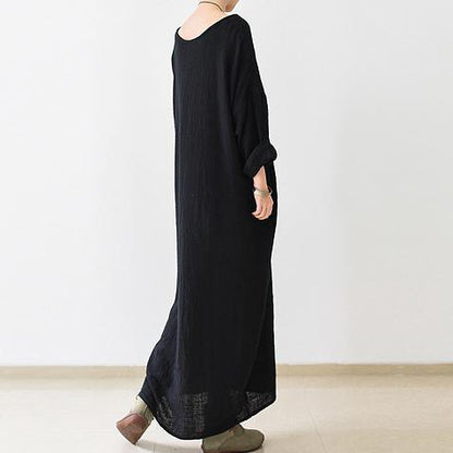 2021 Fall New Black Linen Dresses Plus Size Casual Maxi Dress