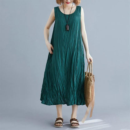 2021 Summer Pleated Solid Color Sleeveless Dress