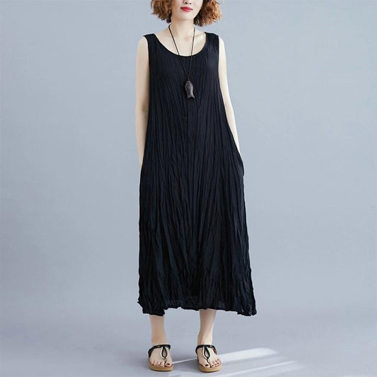 2021 Summer Pleated Solid Color Sleeveless Dress