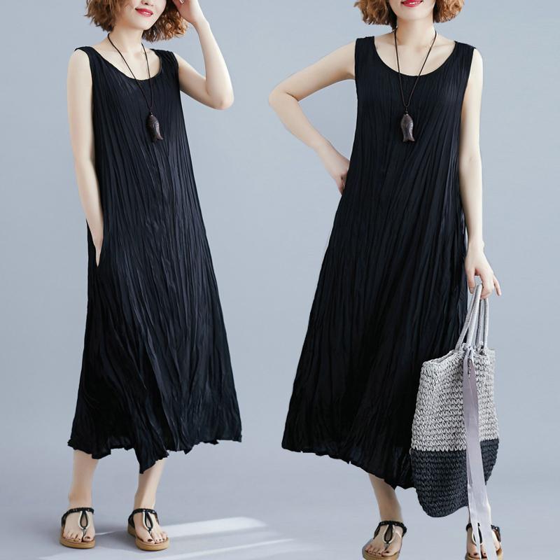 2021 Summer Pleated Solid Color Sleeveless Dress