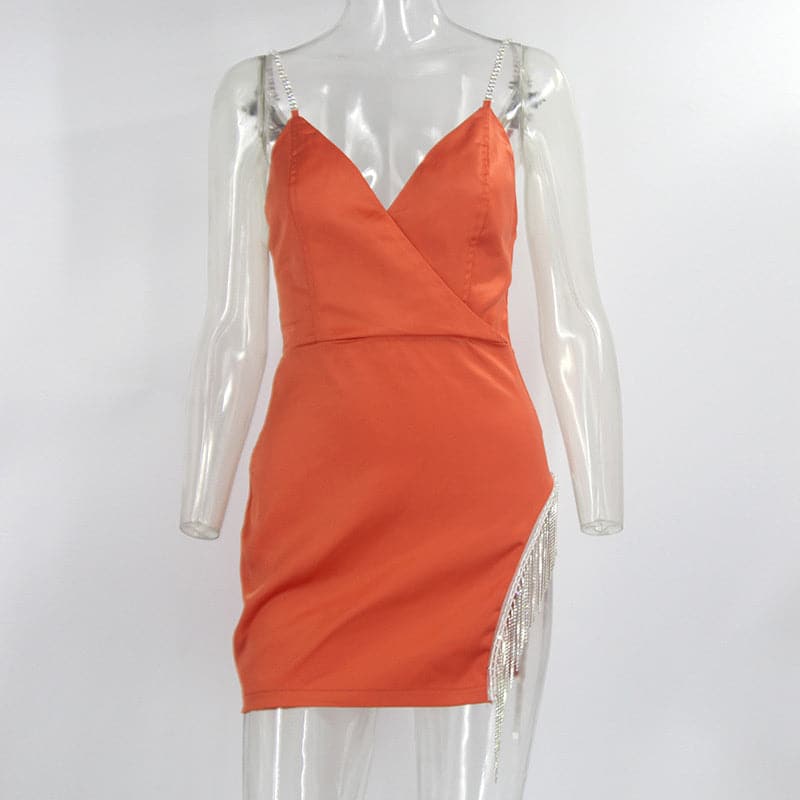 2022 Satin Dress Women  Glitter Diamond Club Party Mini Dresses