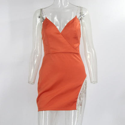 2022 Satin Dress Women  Glitter Diamond Club Party Mini Dresses