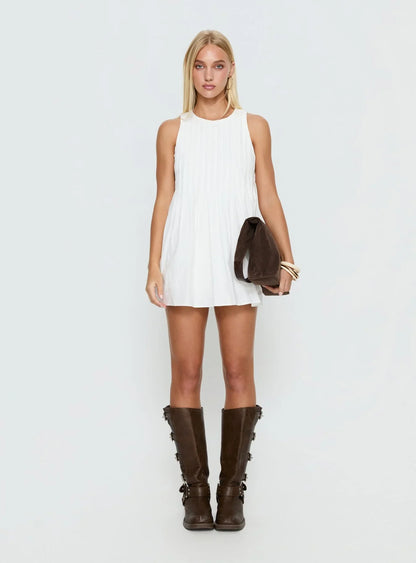 Dreamboat Pleated Mini Dress White