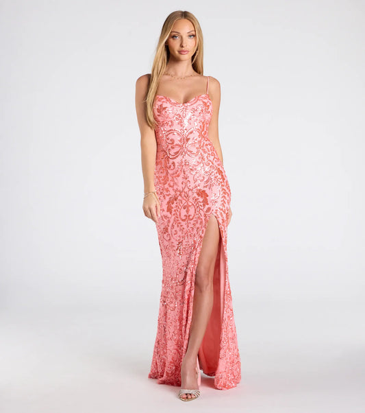 Ebony Sequin Corset Slit Mermaid Dress