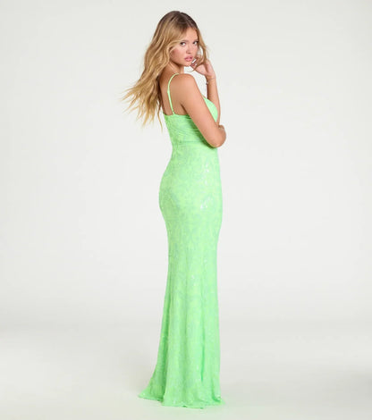 Ebony Sequin Corset Slit Mermaid Dress