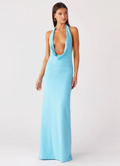 Driftwood Cowl Maxi Dress - Turquoise