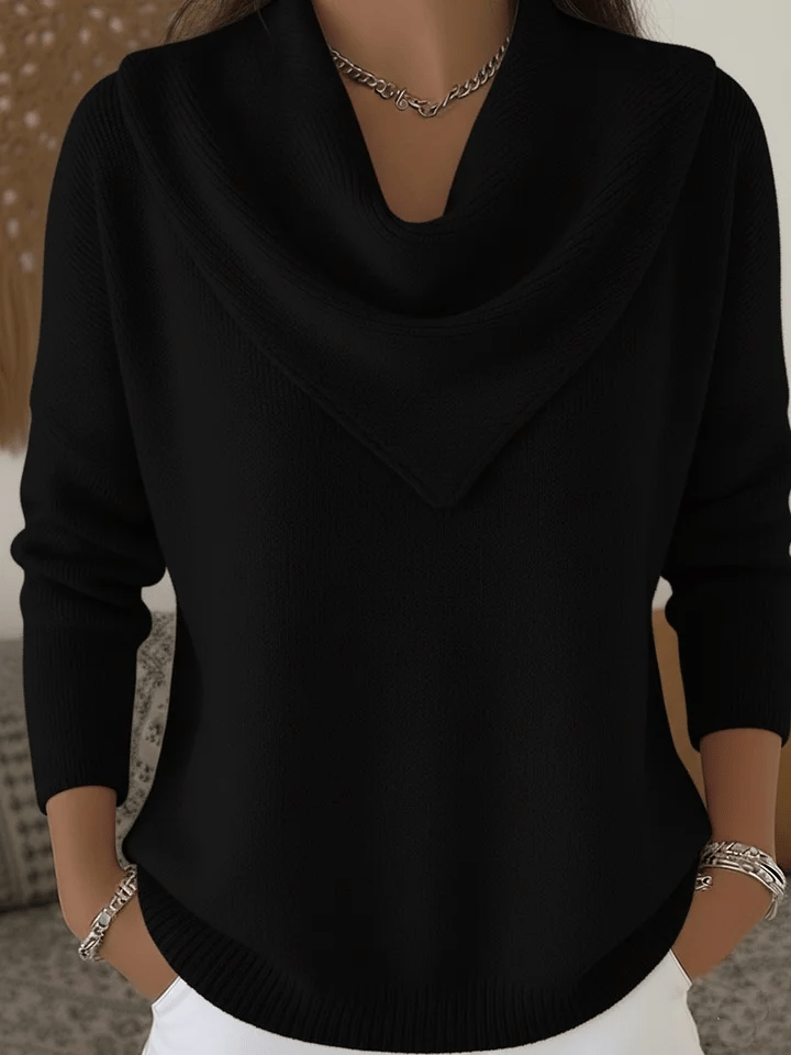Elegant Retro Soft Triangle Neck Solid Color Sweater Top