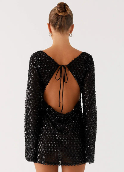 Edessa Sequin Mini Dress - Black