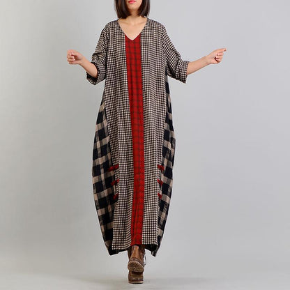 2021 Plaid Retro Cotton Linen Dress