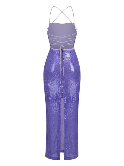 Dominica Sequin Maxi Dress In Purple