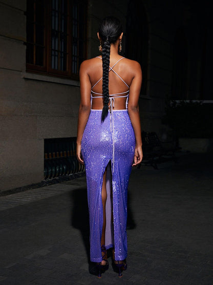 Dominica Sequin Maxi Dress In Purple