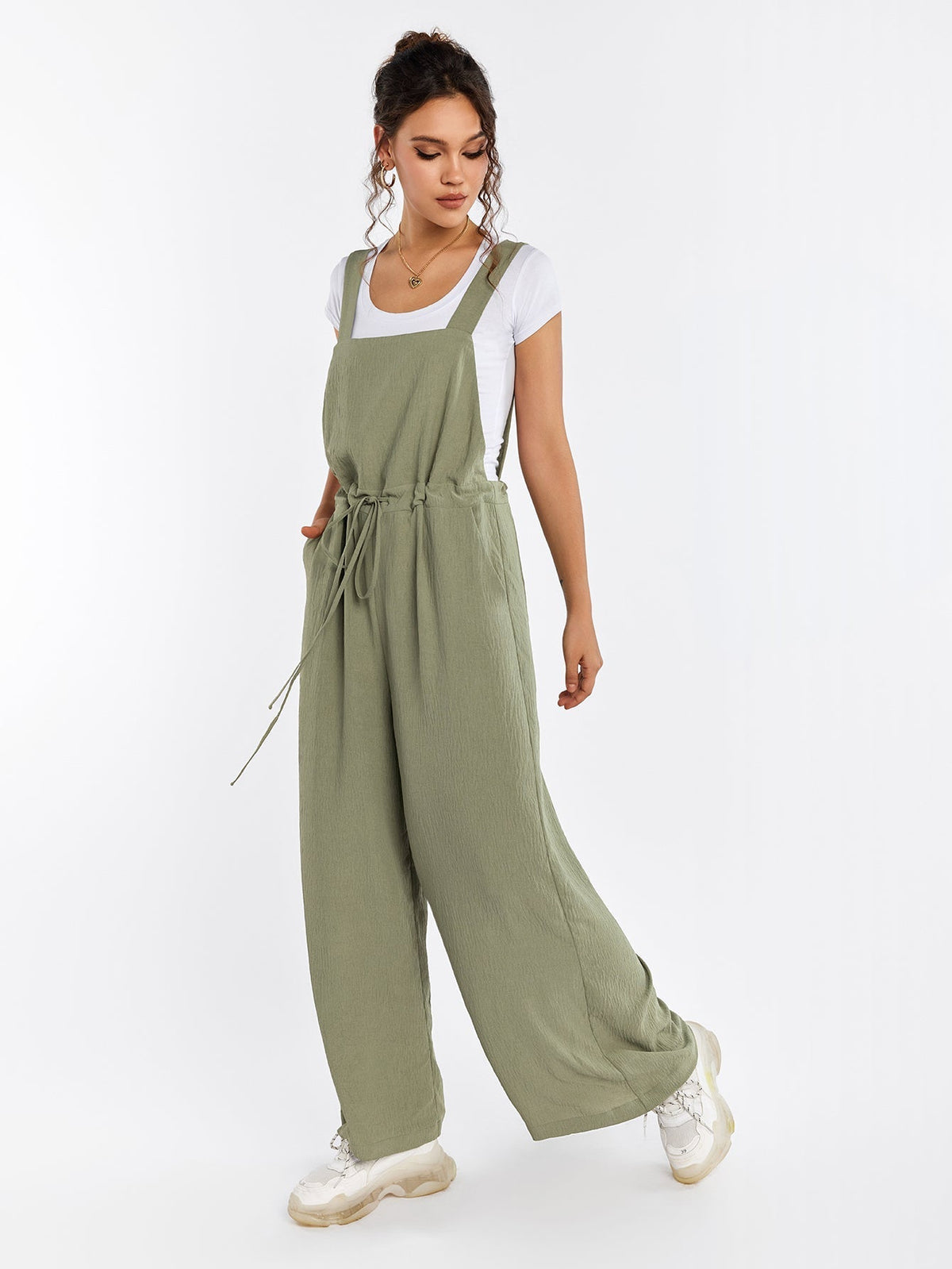 Drawstring Adjustable Button Back Pocket Jumpsuit