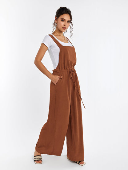 Drawstring Adjustable Button Back Pocket Jumpsuit