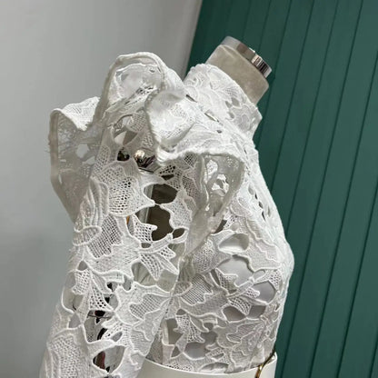 2024 French Temperament WaterSoluble SingleBreasted Lace Dress
