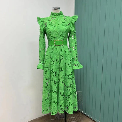 2024 French Temperament WaterSoluble SingleBreasted Lace Dress