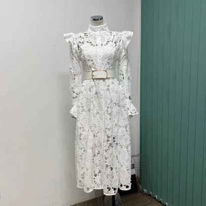 2024 French Temperament WaterSoluble SingleBreasted Lace Dress
