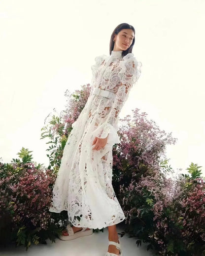 2024 French Temperament WaterSoluble SingleBreasted Lace Dress
