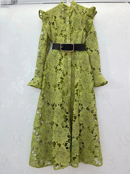 2024 French Temperament WaterSoluble SingleBreasted Lace Dress
