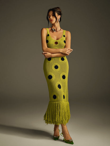 Dot Fringe Knitted Midi Dress