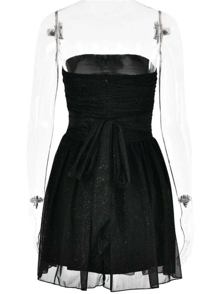 2024 Elegant Strapless Pleated Sequins Lace Dress