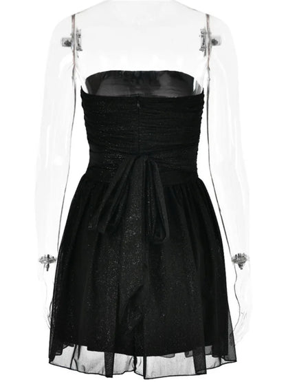 2024 Elegant Strapless Pleated Sequins Lace Dress