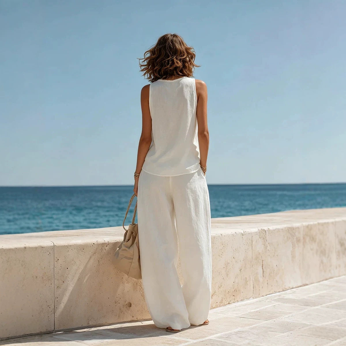 Effortless White Linen Two-Piece Set