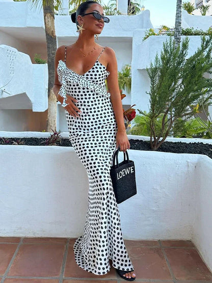 Dots Floral Print Slip Maxi Dress