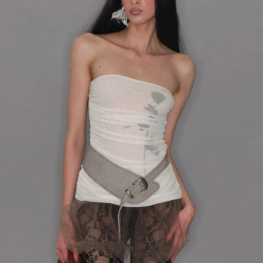 Double Strap Pleated Printed Strapless