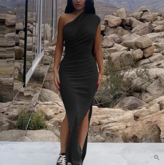 Dolores Exclusive Stylish One Shoulder Dress with a Slit for Special Occasions Chic Silhouette Collection