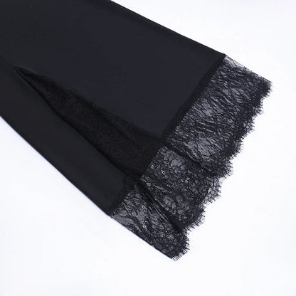 2024 Black Spaghetti Strap Backless Split Lace Dress
